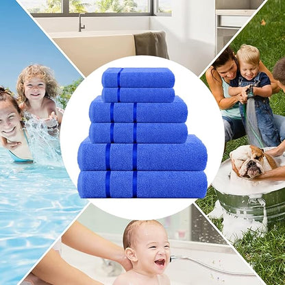 CASA COPENHAGEN Eternal 6 Pieces Towel Set- Electric Blue, 500 GSM 2 Bath Towel 2 Hand Towel 2 Washcloth, Designed in Denmark Made of Soft Egyptian Cotton for Bathroom, Kitchen & Shower