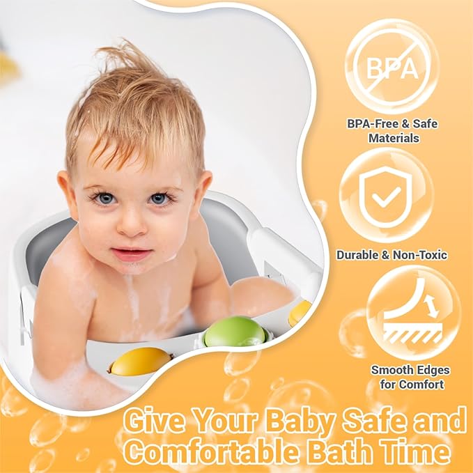 Baby Bath Seat for Babies 6 Months & Up, Bath Seats for Babies Sitting Up, Non-Slip, Comfortable Infant & Toddler Bath Seat for Newborns, Grey Baby Bath Chair