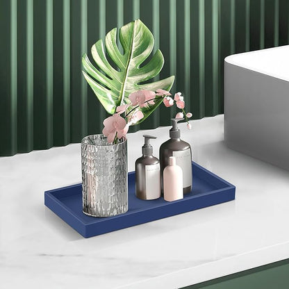 Bathroom Counter Tray,EG-SIPRO High-Grade Thickened Silicone Vanity Tray,Shatterproof Durable Rectangle Tray Soap Dispenser for Countertop,Sapphire Blue,Small+Large (EGTRAY)