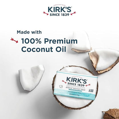 Castile Bar Soap by Kirkâ€™s | Clean Soap for Men, Women & Children | Premium Coconut Oil | Sensitive Skin Formula, Vegan | Fragrance-Free/Unscented | 4 oz. Bars - 4 Pack