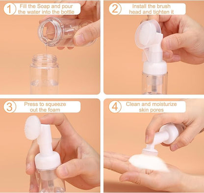 uxcell 4Pcs Empty Foaming Soap Dispenser, 2oz / 60ml Facial Cleanser Foam Bottle with Brush for Hand Soap, Shampoo, Shower Gel, Clear Black