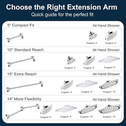 BRIGHT SHOWERS Brass Shower Arm Extender for Rain and Handheld Shower Head, 5 Inch Universal Shower Head Extension Arm, Height & Angle Adjustable, Chrome