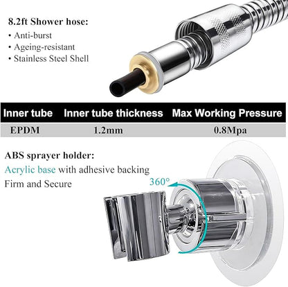 Pet Shower Set with 8.2ft Hose & Flow Control Valve for Bathroom Shower Arm