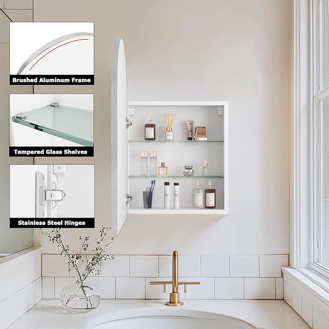 FKWin Silver Medicine Cabinet Mirror, Surface Mount Bathroom Storage Cabinet with Mirror for Left or Right Opening, not Recessed, Modern Vanity Mirror, Silver, 20x30 inch