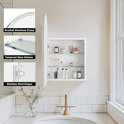 FKWin Silver Medicine Cabinet Mirror, Surface Mount Bathroom Storage Cabinet with Mirror for Left or Right Opening, not Recessed, Modern Vanity Mirror, Silver, 20x30 inch