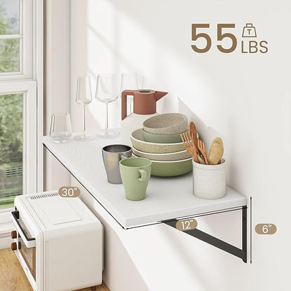 Dreamland Floating Shelves for Wall, 12 Inch Deep Floating Shelves Set of 2, 30W x 12D Large Wall Shelf with Sturdy Metal Brackets for Living Room, Bathroom, Bedroom and Kitchen, White