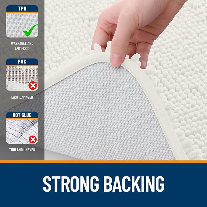 OLANLY Bathroom Rugs 70x24, Extra Soft Absorbent Chenille Bath Rugs, Rubber Backing Quick Dry, Machine Washable Bath Mats for Bathroom Floor, Tub and Shower, Home Decor Accessories, Ivory