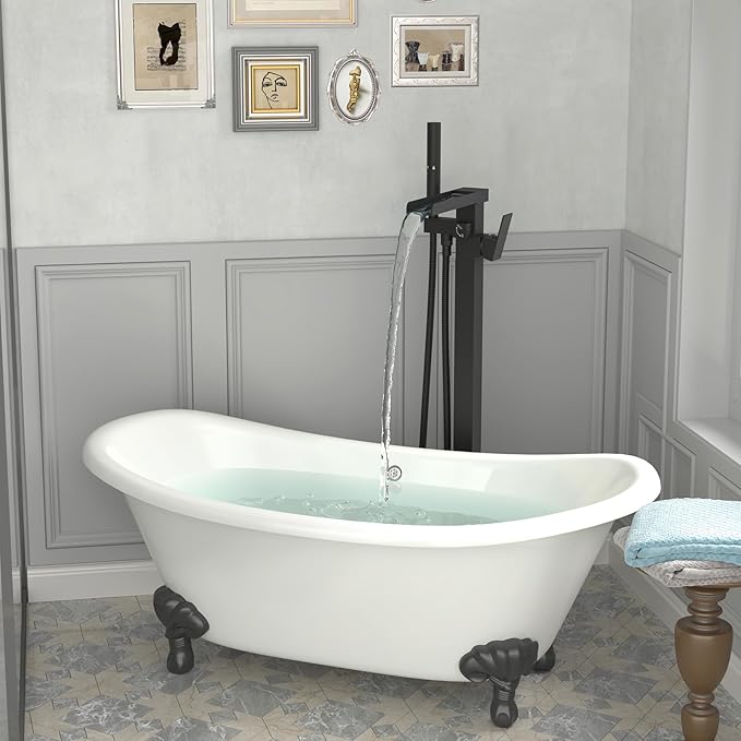 BESy Tub Filler Freestanding Bathtub Faucet Free Standing Tub Faucet Matte Black Floor Mount Bathroom Tub Faucets Bath Faucets with 2 Function Handheld Sprayer