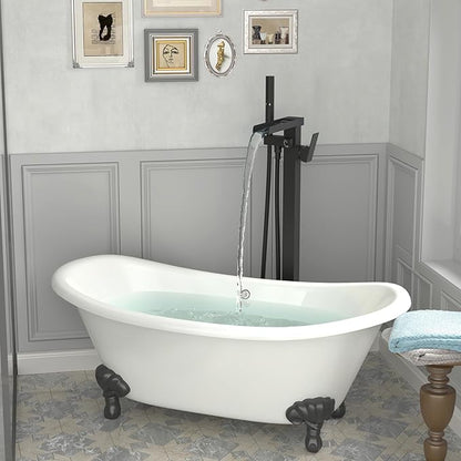BESy Tub Filler Freestanding Bathtub Faucet Free Standing Tub Faucet Matte Black Floor Mount Bathroom Tub Faucets Bath Faucets with 2 Function Handheld Sprayer