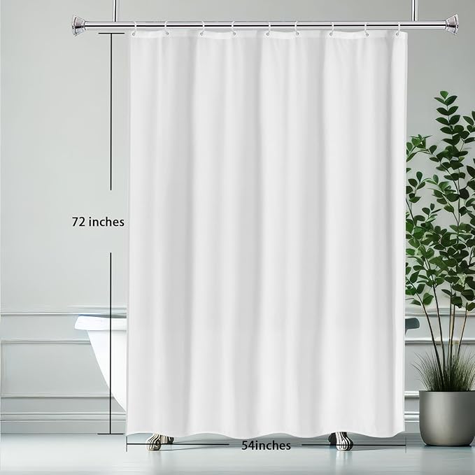 AooHome White Stall Size Bathroom Curtain for Hotel, Fabric Shower Liner with Hooks for Hotel, Water Repellent, 54 Width x 72 Height Inch