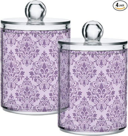 MNSRUU 4 Pack Qtip Holder Organizer Dispenser Purple Morden Floral Bathroom Containers Bathroom Vanity Storage Canister Apothecary Jars for Cotton Swabs/Pads/Floss