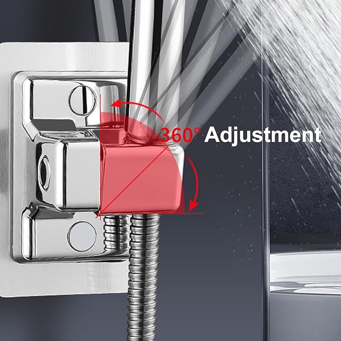 360° Adjustable Shower Head Holder, Handheld Shower Head Holder with Strong Adhesive, Waterproof, No Drill Wall Mount with Adhesive Hooks for Bathrooms, Heavy Duty Hooks for Walls, No Damage