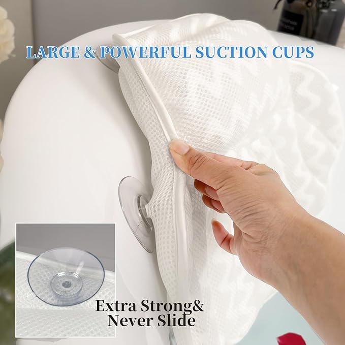 Super Thick Bath Pillow, Soft and Comfortable Bath Pillow, 4D mesh Fabric and 6 Non-Slip Suction Cups, Used for Bathtub Head and Neck Support to Relax Family spa hot tub Essentials, Ladies Bath Gift