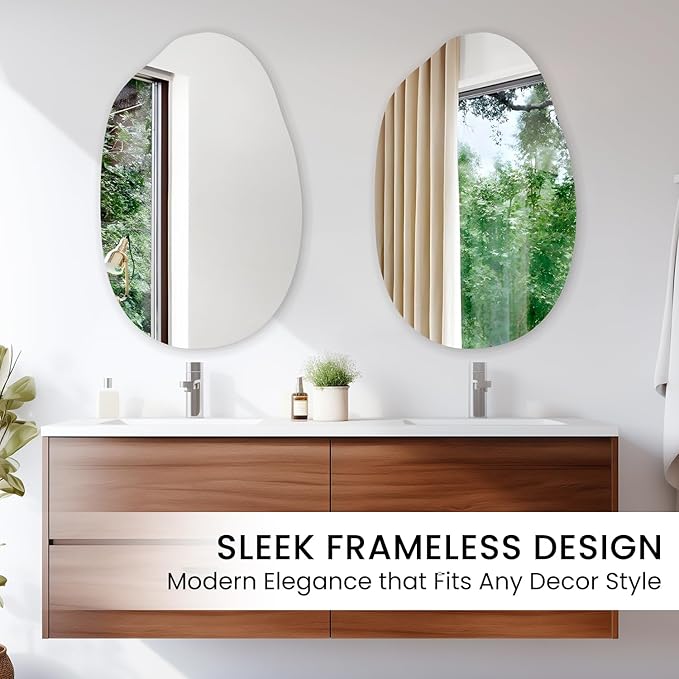 VASUHOME Irregular Frameless Bathroom Mirror, 24 x 36 Inch Wall Vanity Mirror, Large Wall Mounted Mirrors for Bathroom, Living Room, Bedroom