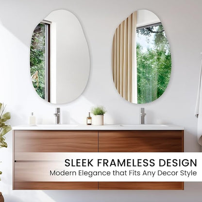 VASUHOME Irregular Frameless Bathroom Mirror, 24 x 36 Inch Wall Vanity Mirror, Large Wall Mounted Mirrors for Bathroom, Living Room, Bedroom