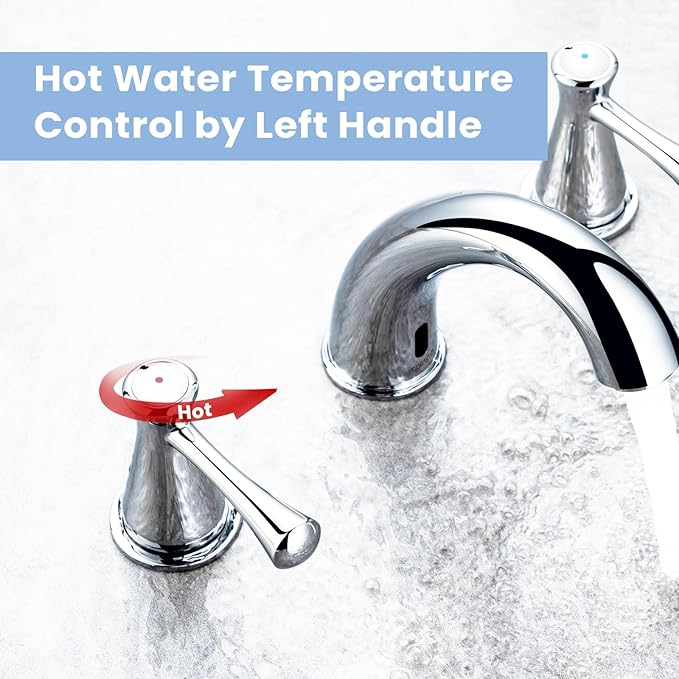 Touchless Bathroom Faucet for 3 Holes 3 Handles, Controlling Temperature & Adjustable Water Flow, Short & Long Induction Modes, Auto Motion Sensor Bathroom Faucet Set (29183 Chromed)