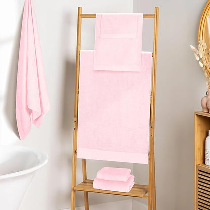 Ultra Soft 6 Pack Cotton Towel Set, Contains 2 Bath Towels 28x55 inch, 2 Hand Towels 16x24 inch & 2 Wash Coths 12x12 inch, Ideal Everyday use, Compact & Lightweight - Pink