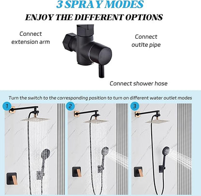 Shower Head 8'' High Pressure Rainfall, Handheld Shower Combo with 11'' Extension Arm, 5 Spray, Anti-leak Luxury Premium Quality, Rainfall Shower Head with Handheld Spray Combo, Rose Gold