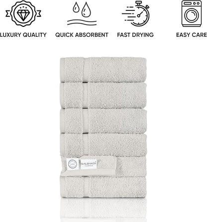 SALBAKOS 100% Turkish Cotton Hand Towel Set of 6 16x30 inch | Heirloom Quality | Hotel & Spa Collection | Ultra Soft, Super Absorbent, Long Lasting Hand Towels | Made in Turkey (Ivory, 6 Hand Towels)