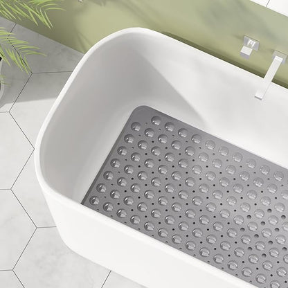 AmazerBath Shower Mat Non Slip 40 x 16 Inches, Shower Stall Mats with Suction Cups and Drain Holes, Non Slip Bath Mat for Tub for Elderly & Kids, Grey