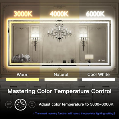 ISKM 48'' x 32'' LED Mirror for Bathroom Lighted Vanity Mirror for Wall Front Lights + Backlit LED Bathroom Mirror Anti-Fog Tempered Glass ETL Listed