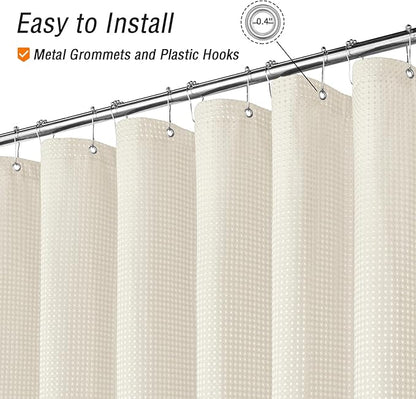 Gibelle Ivory Shower Curtain, Waffle Weave Textured Fabric Shower Curtain for Bathroom - Soft Cloth & Hotel Spa Luxury, Water Repellent, Machine Washable, 72X72, Ivory