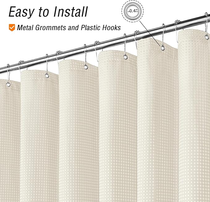 Gibelle Small Stall Shower Curtain 36 x 72, Narrow Half Waffle Weave Textured Fabric Shower Curtain for Bathroom, Water Repellent, Machine Washable, Ivory