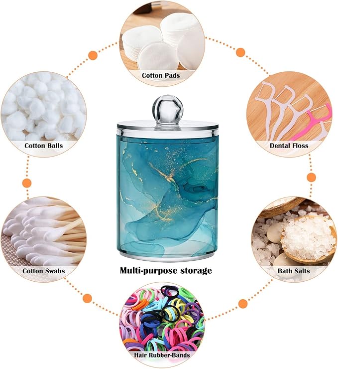 MNSRUU 4 Pack Qtip Holder Organizer Dispenser Blue Marble Abstract Fluid Art Bathroom Containers Bathroom Vanity Storage Canister Apothecary Jars for Cotton Swabs/Pads/Floss