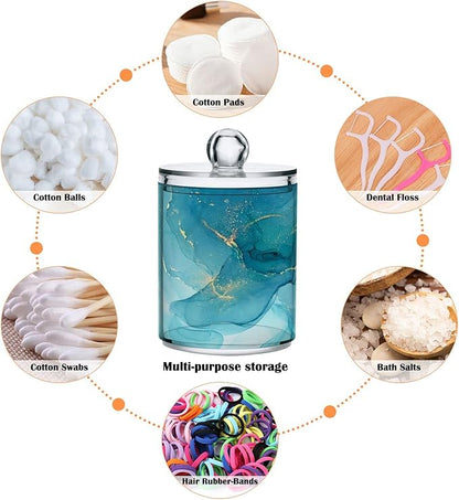 MNSRUU 4 Pack Qtip Holder Organizer Dispenser Blue Marble Abstract Fluid Art Bathroom Containers Bathroom Vanity Storage Canister Apothecary Jars for Cotton Swabs/Pads/Floss