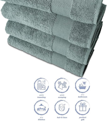 Hencely Premium Bath Towel Set of 4-28x58 Inches - High Absorbency, Quick Drying - 100% Soft Turkish Cotton Towels - Ideal for Home, Bathroom, Hotel, Spa, and Gym - Dark Green