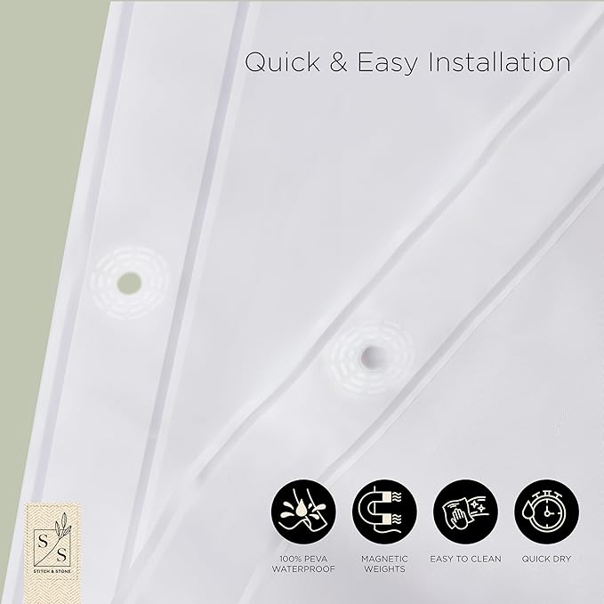 Stitch & Stone Shower Curtain Liner, Premium Lightweight Durable Waterproof 4g PEVA for Bathroom with Weighted Magnets, Standard Size 70" x 72", Frosty 1 Pack