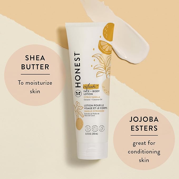 The Honest Company 2-in-1 Cleansing Shampoo and Body Wash Face Lotion Bundle Gentle for Baby Naturally Derived Citrus Vanilla Refresh 18.5 fl oz