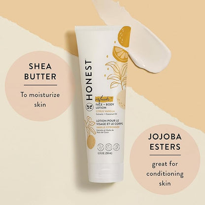 The Honest Company 2-in-1 Cleansing Shampoo and Body Wash Face Lotion Bundle Gentle for Baby Naturally Derived Citrus Vanilla Refresh 18.5 fl oz