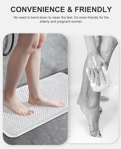OTHWAY Non Slip Grassy Bathtub Mat : 27.5X15.7 inches Sturdy But Soft Bath Mat_Quick Drain Shower Floor Mat with Soft Bristles for Scrubbing Feet (White)