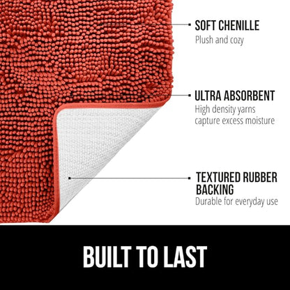 GORILLA GRIP Bath Rug Mat 30x20, Soft Absorbent Chenille, Quick Dry Microfiber Mats, Rubber Backing Washable Shower Floor Rugs, Bathmat Runner, US Designed Bathroom Accessories Decor, Sunset Orange