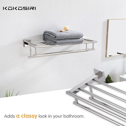 KOKOSIRI Bath Towel Rail Bathroom Towel Rack Towel Holder 24 Inch Towel Shelf with Double Towel Bars Wall Mounted SUS 304 Stainless Steel, Polished Chrome, B6005CH-L24