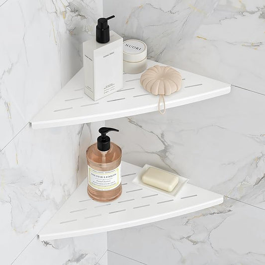 Corner Shower Shelf Matte White, 304 Stainless Steel 11.5” Recessed Corner Shelf Bathroom for Tiled Wall, Floating Shower Shelves Shampoo Holder, No Drilling, 2 Pack