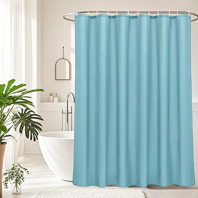 AooHome Stall Size 36x72 Inch Shower Curtiain Liner, Durable Fabric Solid Blue Bathroom Curtain with Hooks, Weigthed Hem, Waterproof