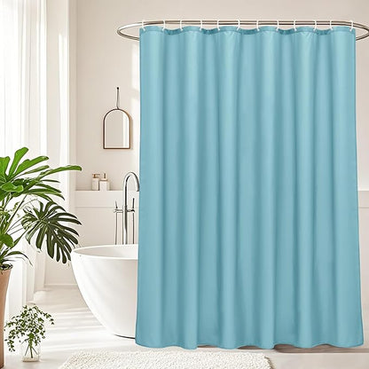 AooHome Extra Long Shower Liner, Fabric Bathroom Curtain with Hooks for Hotel, Weigthed Hem, Waterproof, 72 x 84 Inch, Blue
