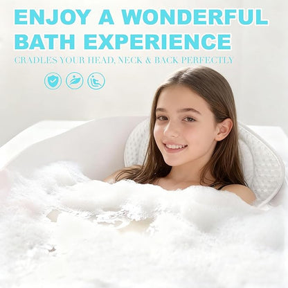 YHan 4D Air Mesh Bath Pillow for Tub - Soft Neck & Back Support with Non-Slip Suction Cups, Relaxing Spacer Mesh Material, Spa Accessories Gift