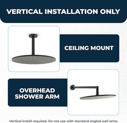 HammerHead Showers® Solid Metal 12 Inch Rainfall Shower Head, Large Rain Shower Head, 2.5 GPM High Flow Shower Head Optimized for Pressure, Wall-Mounted or Ceiling Rain Shower Head, Matte Black