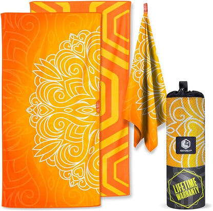 VENTURE 4TH Microfiber Beach Towel: Quick-Dry, Compact, Sand-Free, Absorbent, Sandproof and Lightweight - Perfect for Camping, Beach, and Roadtrips (Orange Mandala Design | 35x78 inches)