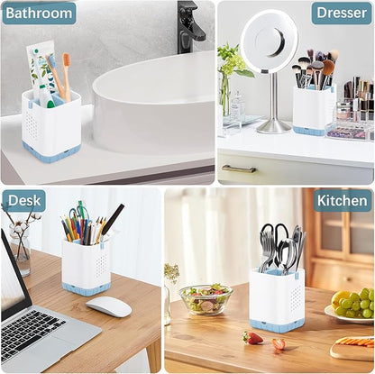 Boperzi Toothbrush and Razor Holder for Bathrooms - Countertop Organizer With Drainage, Anti-Slip Kids Toothpaste Caddy for Electric Toothbrush, Shower, Vanity - Blue