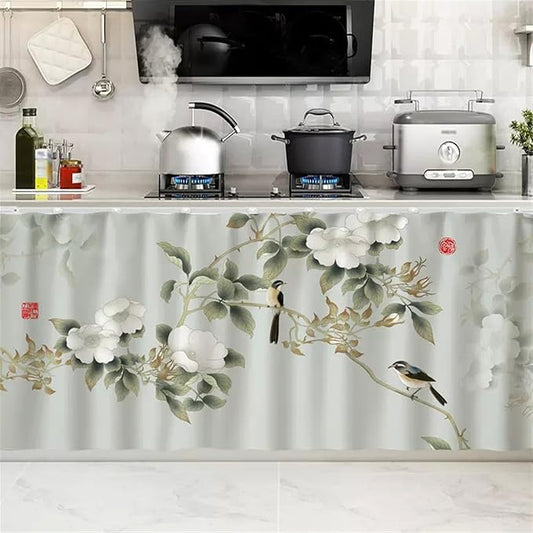 SK Studio Short Curtains for Kitchen, Cabinet Shelf Dust-Proof Blackout Tier Cafe Curtain Under Sink Skirt for Bathroom Laundry Room Style 6, 15.7" W x 31.5" H