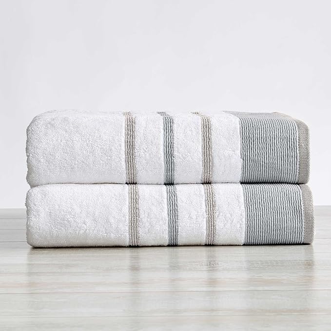 Great Bay Home Decorative Oversized Bath Sheet Set - Luxury Cotton 2 Pack 68x35 Extra Large Towels - Luxurious, Ultra-Soft, Durable Towels for Bathroom Decor (Glacier Grey/Cappuccino)