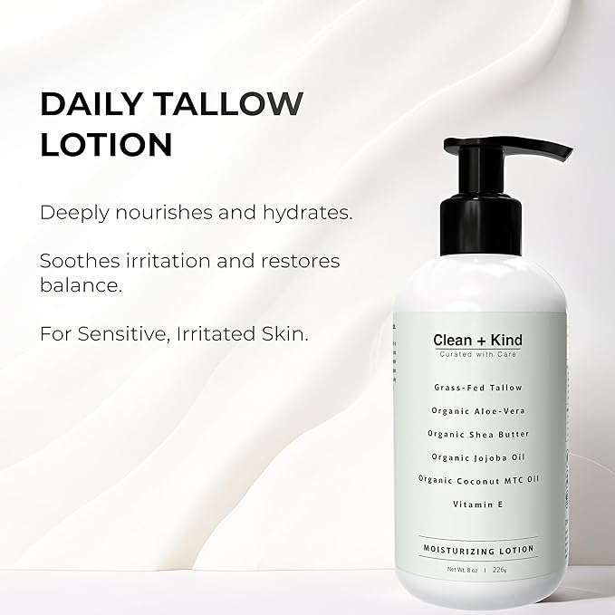 Daily Moisturizing Lotion – Tallow Body Lotion with Aloe Vera, Shea Butter, Jojoba Oil, MCT Oil & Vitamin E – Deep Hydration for Dry, Rough, Sensitive Skin (8 oz, Vanilla)
