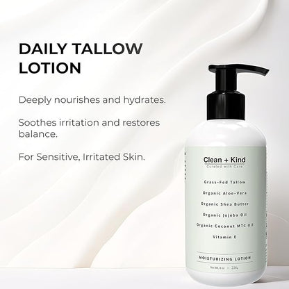 Daily Moisturizing Lotion – Tallow Body Lotion with Aloe Vera, Shea Butter, Jojoba Oil, MCT Oil & Vitamin E – Deep Hydration for Dry, Rough, Sensitive Skin (8 oz, Vanilla)