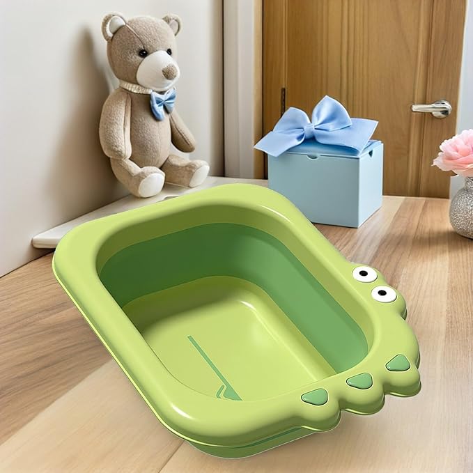 Alasum Foldable Wash Basin Thickened Washbasin for Newborns, Green Collapsible Bath Tub Suitable for Boys and Bathing