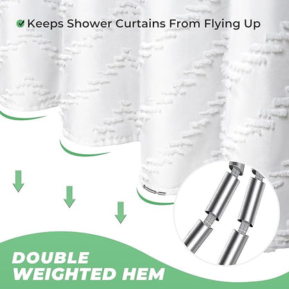 78 inch Shower Curtain Tall Shower Curtain 78 Inches Long White Tufted Chevron Striped Fabric Shower Curtains for Bathroom Modern Shabby Chic Waterproof Cloth Shower Curtains, White
