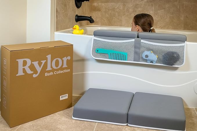 Rylor Baby Bath Kneeler & Elbow Rest Pad - Ultra Thick Foam Cushion for Bathing Infants & Toddlers - 26'' Extra Long and 2.4'' Thick- Non-Slip, Comfortable Support (Gray)